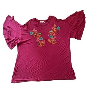 Vibrant Magenta Floral Embroidered Blouse size XXL